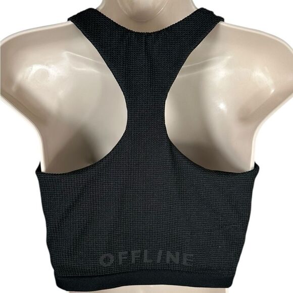 Offline By Aerie True Black Seamless Waffle Knit High Neck Sports Bra - Picture 8 of 11